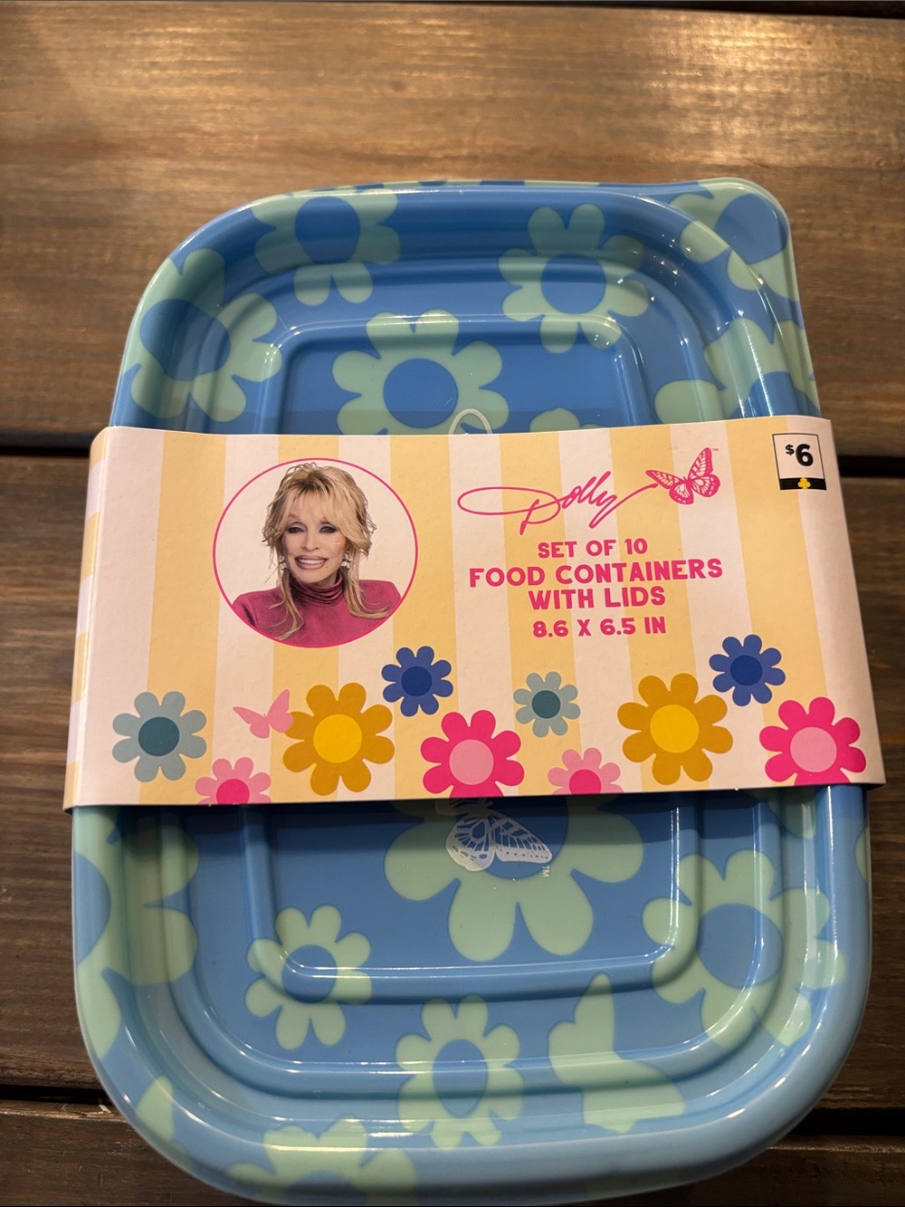 Dolly Blue Floral Food Containers with Green Flower Pattern - Set of 10